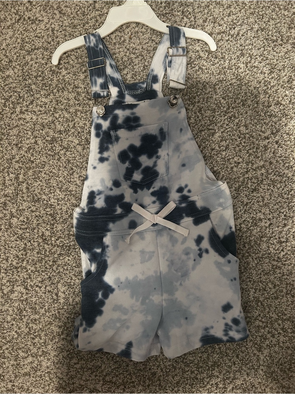 Wallflower Tie-Dye Navy and White Kids Overall Shorts